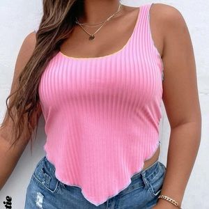 Shein Curve 2XL Ribbed Pink Bandana Hem Tank Top Yellow & Blue Hem